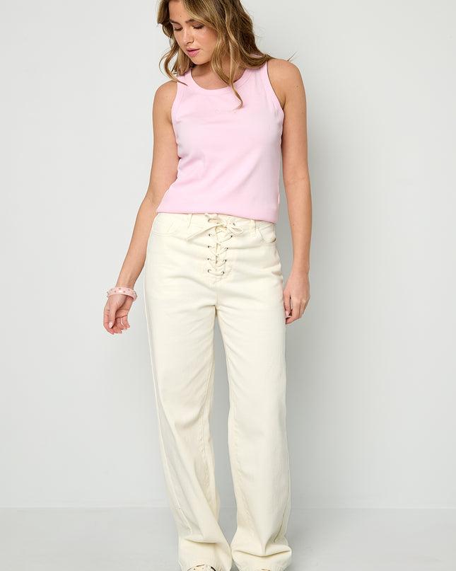 Jeans met vetersluiting