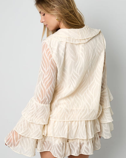 Co-ord Set White Leaves - Long Sleeve Tops