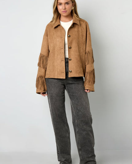 Suedelook jasje met franjes