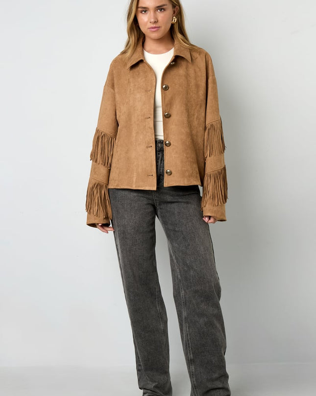 Suedelook jasje met franjes