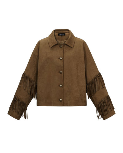 Suedelook jasje met franjes