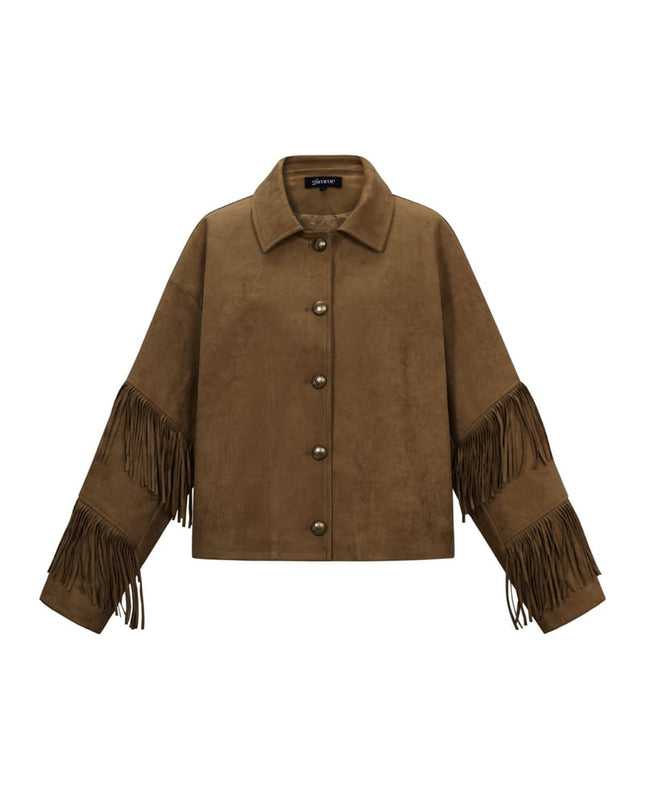 Suedelook jasje met franjes