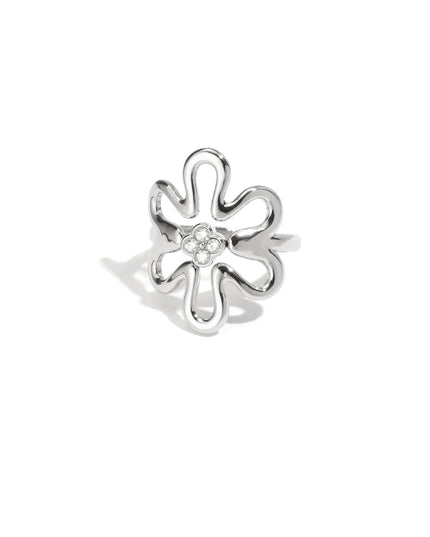 Roestvrijstalen statementringen, bloemen, casual, dagelijks, eenvoudig, serie, damessieraden