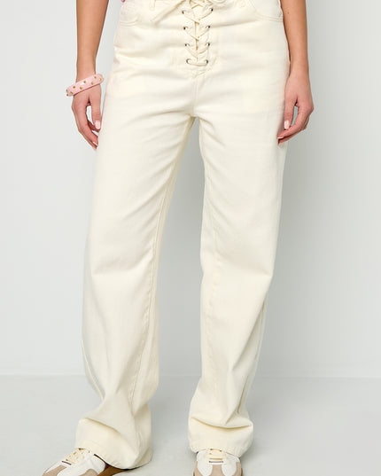 Jeans met vetersluiting