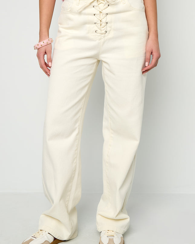 Jeans met vetersluiting