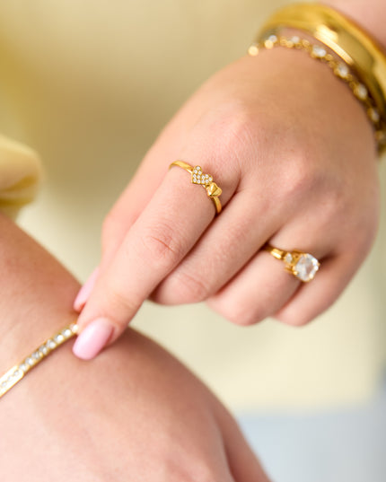 Elegant Gold-Toned Adjustable Heart Ring