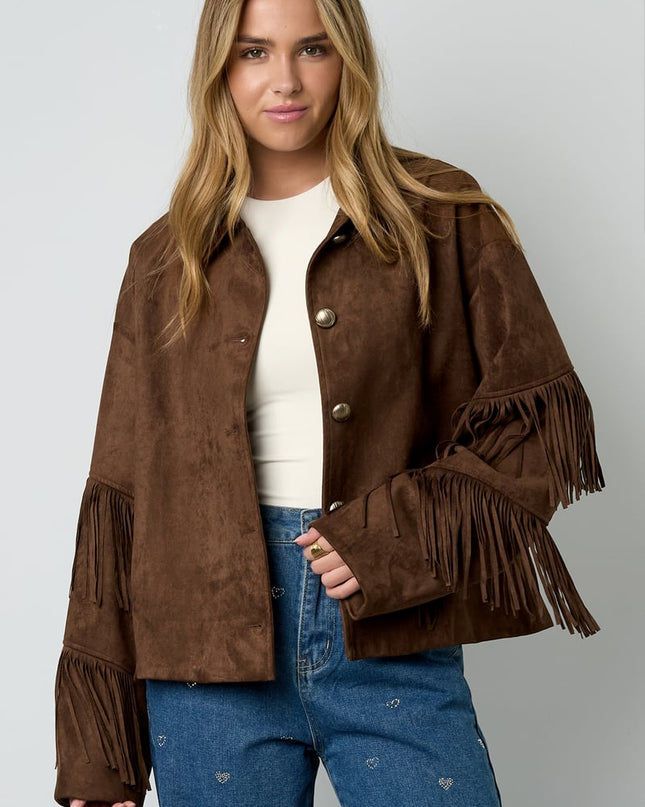 Suedelook jasje met franjes