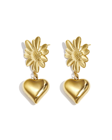 Bloem oorbellen met hangend hart