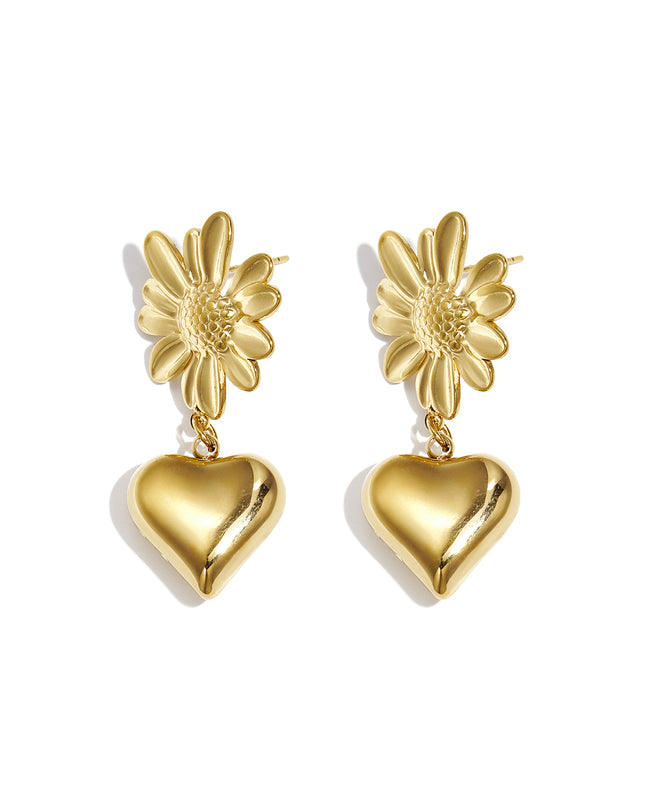 Bloem oorbellen met hangend hart