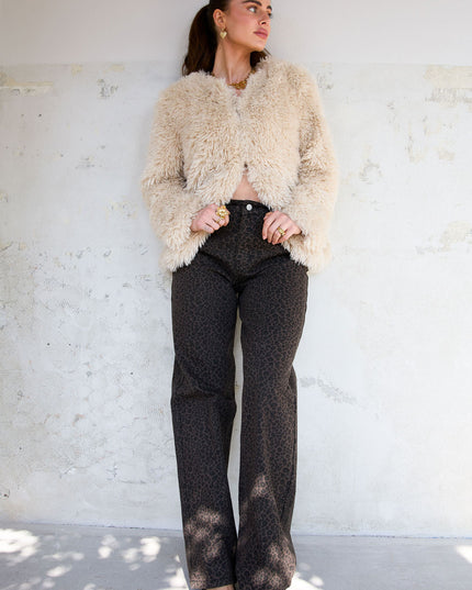 Geweven Katoen Vrouwen Rechte Broek Luipaardprint Herfst/Winter