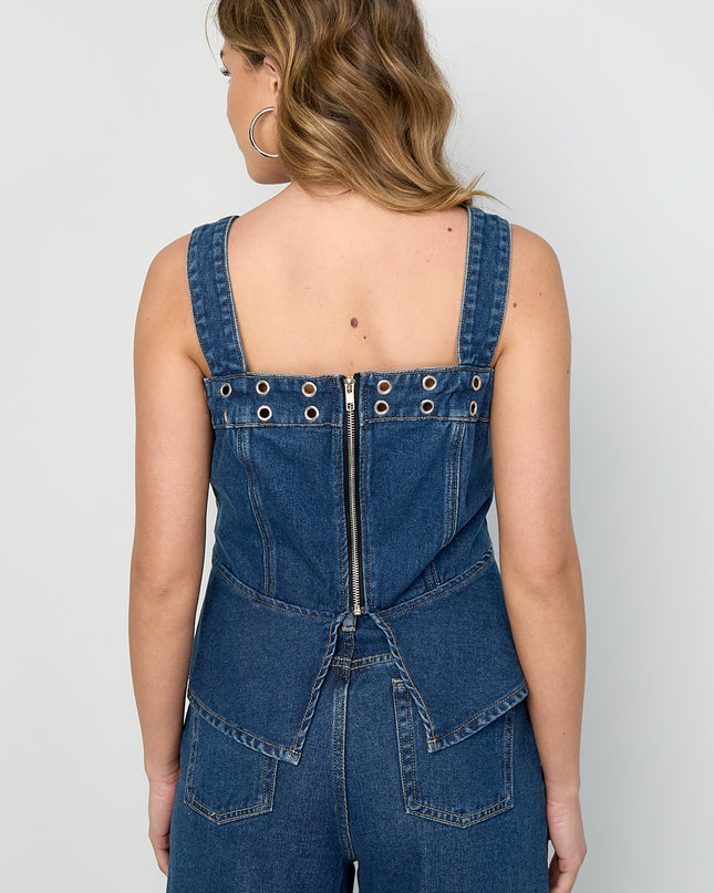 Opvallende denim top met oogjes