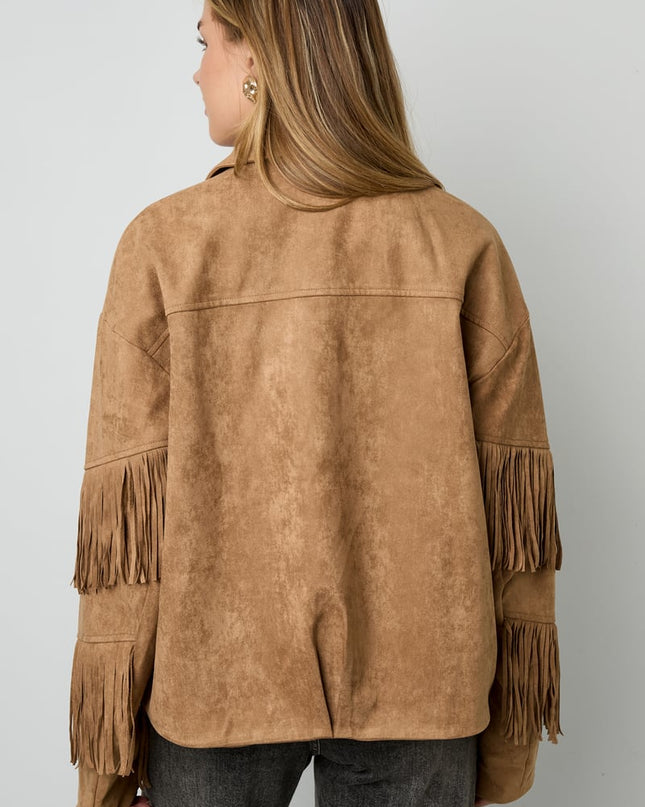 Suedelook jasje met franjes