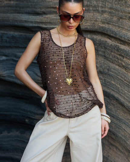 Gehaakte strand top met glittter detail