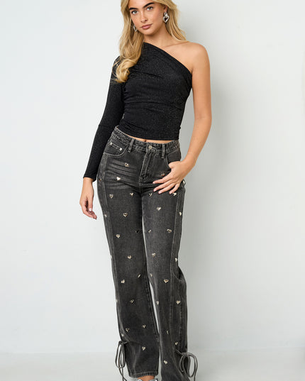 Feestelijke glinsterende top met één schouder