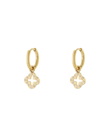 Oorbellen klaver met zirkonia steentjes Goud kleur Stainless Steel