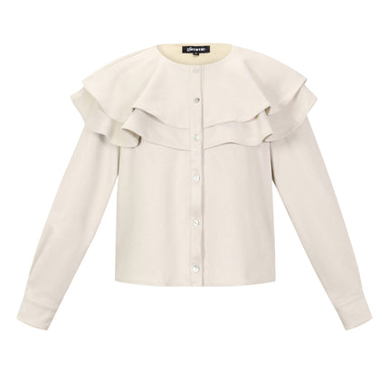 Woven Polyester Fiber Vrouwen Blouse Elegant Ruffle Trim
