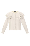 Woven Polyester Fiber Vrouwen Blouse Elegant Ruffle Trim