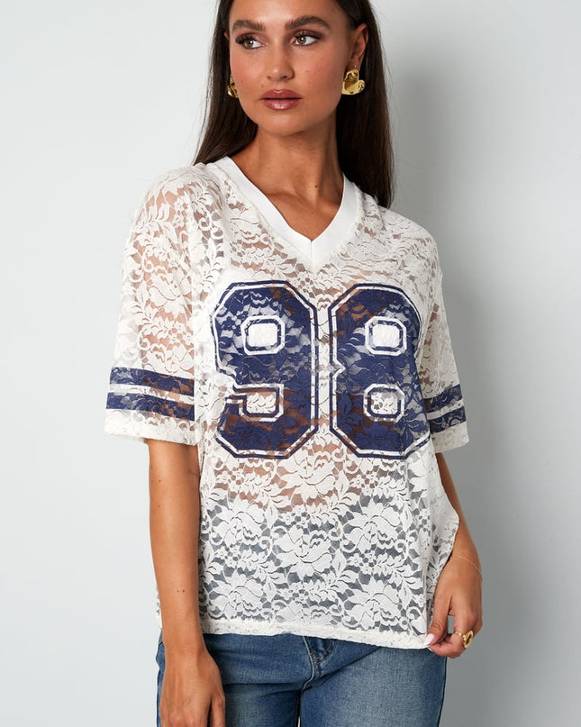 V-Neck Lace American T-shirt