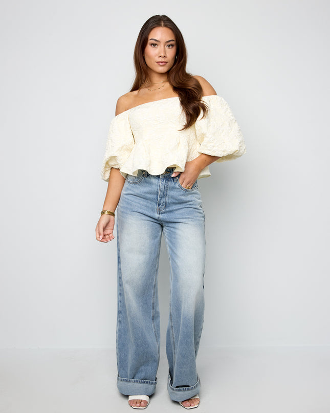 pof mouw top met textuur
